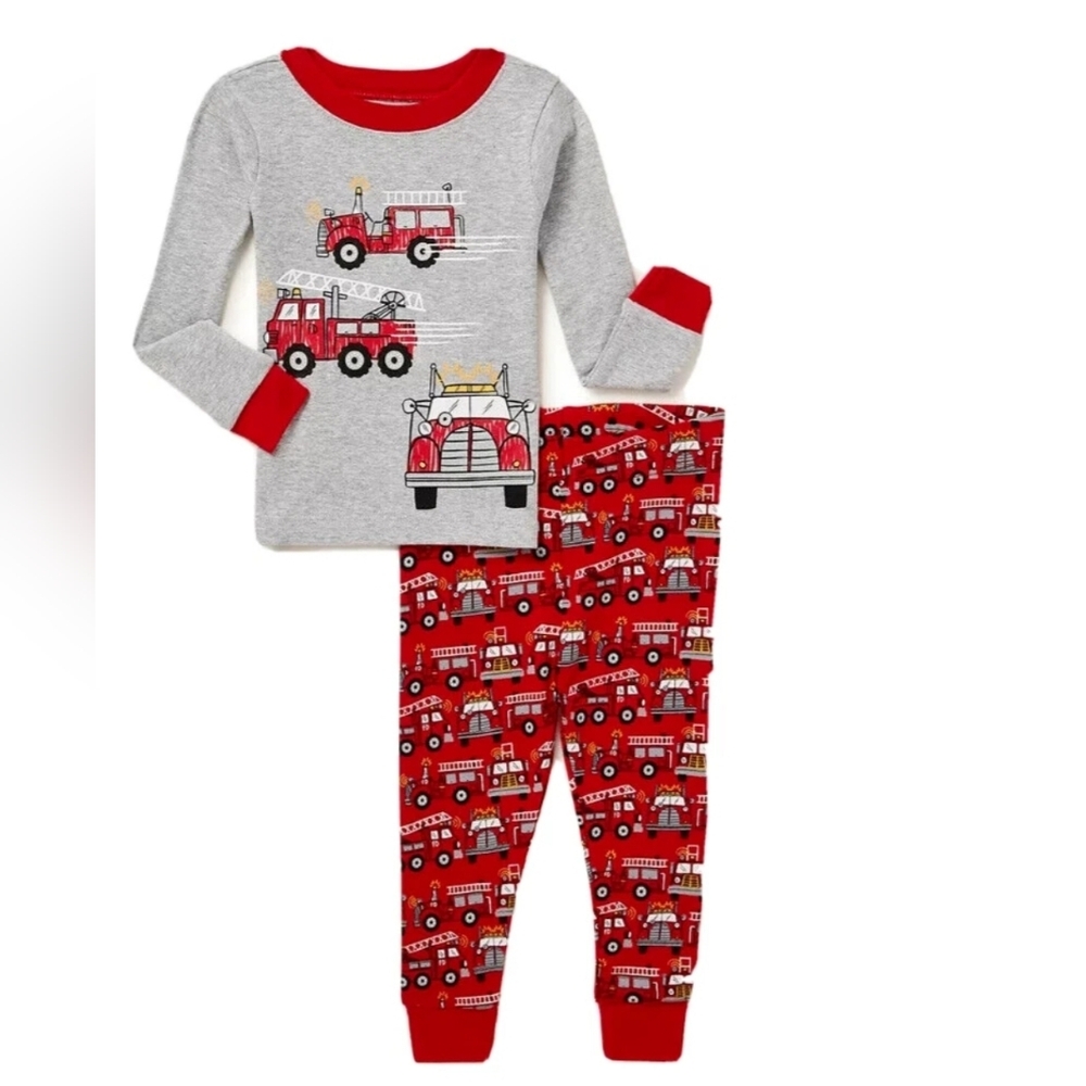 Wonder Nation Gray and Red Fire Truck Pajama Set